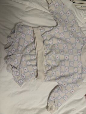Girls Checkered Daisy Matching Set - Pastel Lavender & Cream